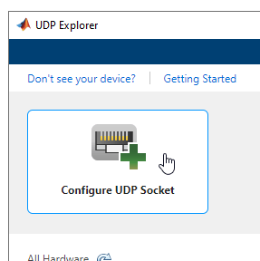 UDP Explorer app with Configure UDP Socket selected.