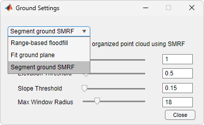 Lidar Labeler ground settings dialog