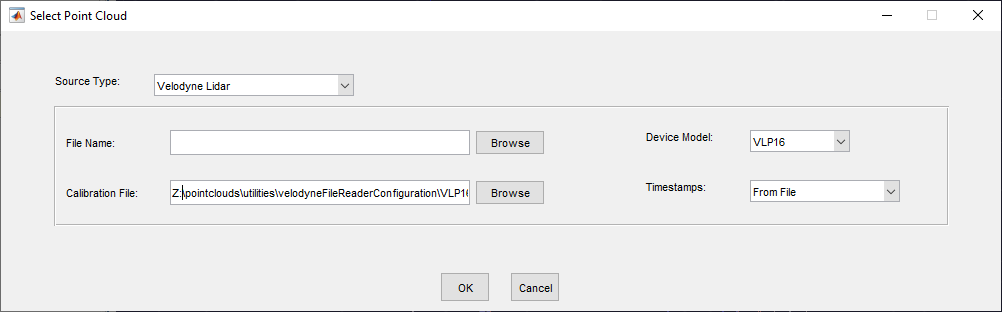 Import Velodyne Lidar dialog box