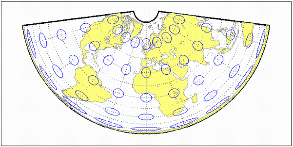 World map using standard Albers equal-area conic projection