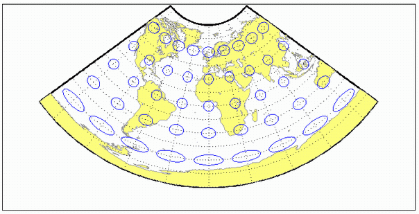 World map using Murdoch 3 minimum error conic projection