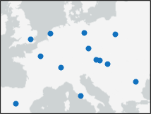 Blue circle markers displayed on a world map