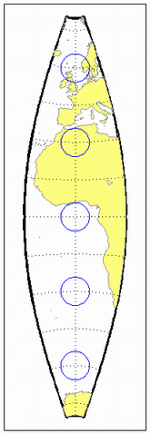 World map using transverse Mercator projection