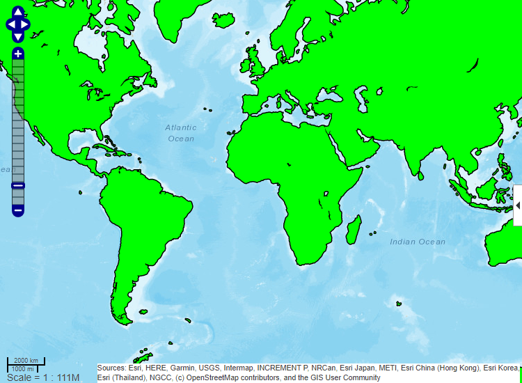 Web map with global land areas shown in green