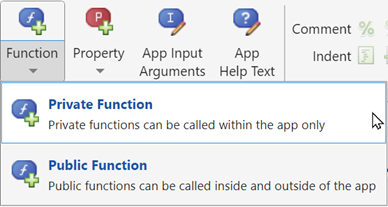 Function drop-down list with options "Private Function" and "Public Function"