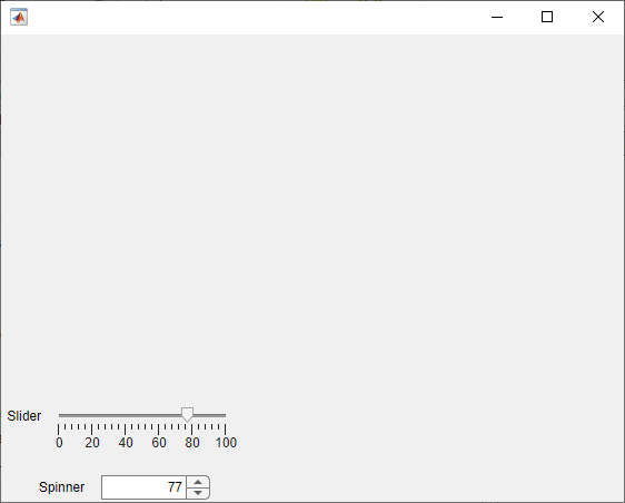 Slider-spinner component in a UI figure window. The slider and spinner both have a value of 77.