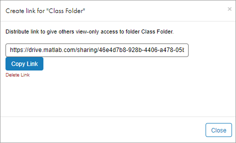 Create link dialog box for a folder named Class Folder