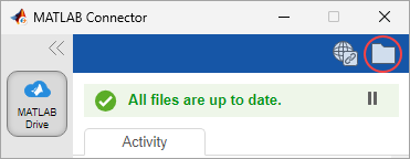 MATLAB Connector with the MATLAB Drive folder button circled in red