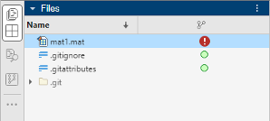 The Files panel shows one conflicted MAT file.