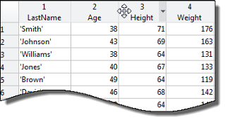 Variables editor, table view, with third column prepared to be reordered