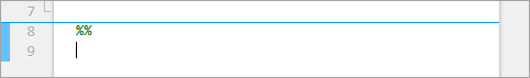 File open in the Editor showing two percent signs on line eight and a blue border above line eight indicating the start of the section