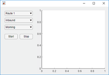 UI figure window with two columns. The left column has two nested columns containing drop-down and button components.