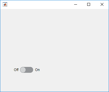 Slider switch in a UI figure window, with a value of Off on the left and On on the right. The value of the switch is Off.