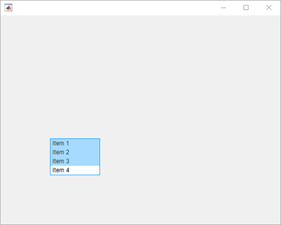 A figure with a list box that has four items. Items 1 through 3 are chosen.