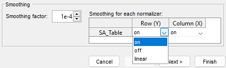 Smoothing options in the Lookup table fill wizard.