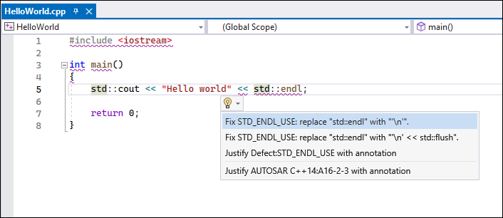 Visual Studio apply quick fix using contextual menu