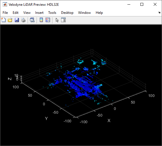 Preview of point cloud data received from Velodyne LiDAR sensor.
