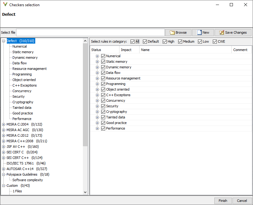 Polyspace Checkers selection interface