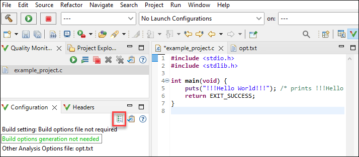 Polyspace Project Configuration menu for Eclipse plugin