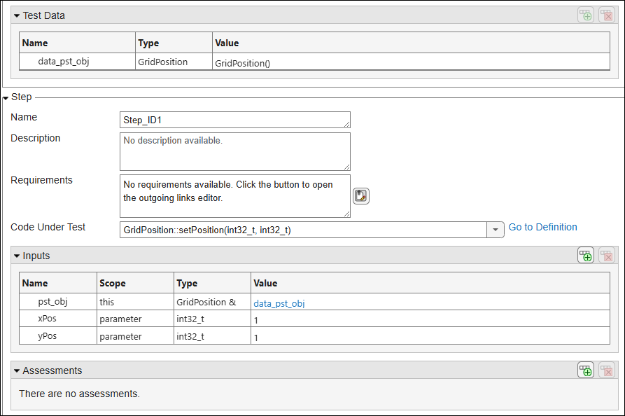 Test step with the object pst_obj assigned to a test data data_pst_obj