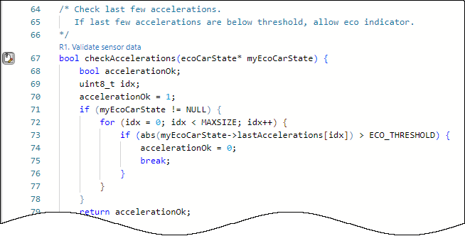 Source file with requirement link appearing above the function definition.