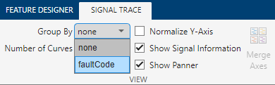 The Group By option is the first item on the right. The list contains items for none and faultCode.