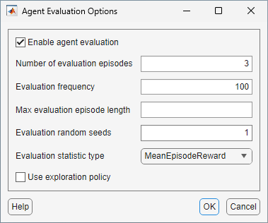 Agent evaluation options dialog box.