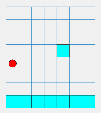 Basic 8-by-7 grid world with terminal locations indicated by blue squares in the bottom row.