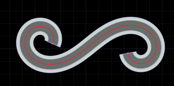 Resulting spiral after adjusting the curvature values for spirals in the Attributes pane.