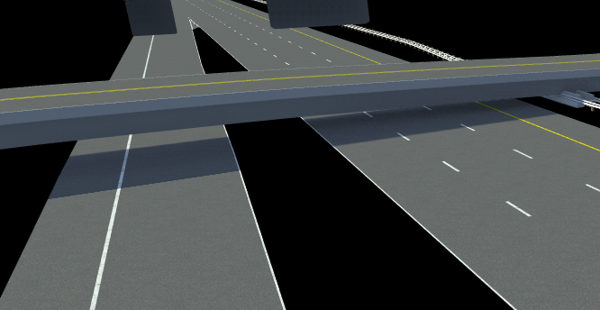 Overpass in built RoadRunner scene imported from route specific HERE HD Map import