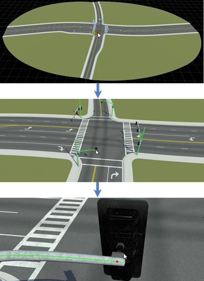 Camera zooming in on a selected traffic light