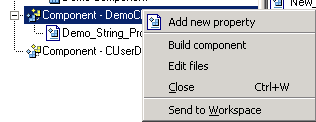 Outline pane with component right-clicked to bring up content menu
