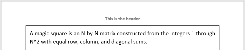 The page header content, "This is the header", is outside of the solid black border.