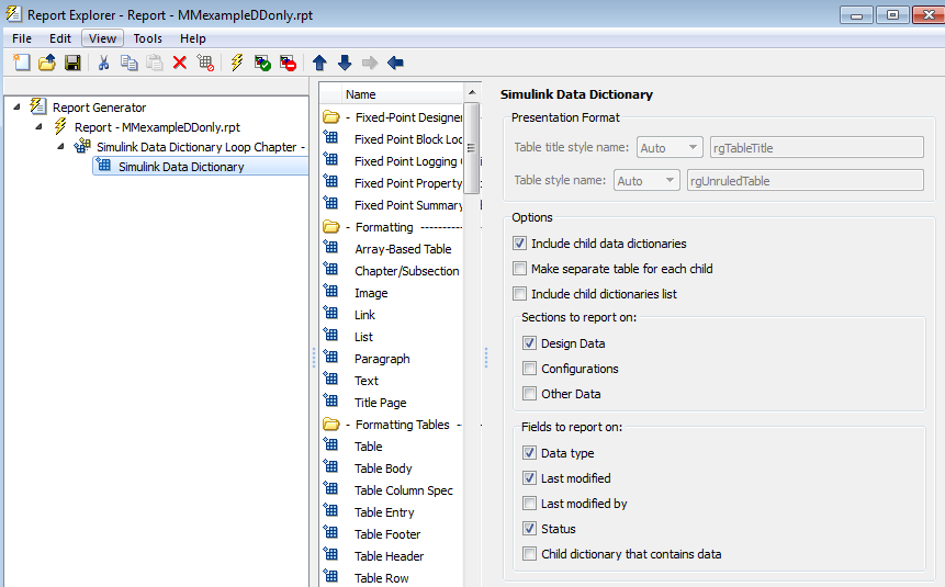 Configuring the Simulink Data Dictionary component