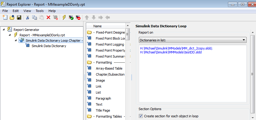 Configuring an HTML report with Simulink Data Dictionary Loop