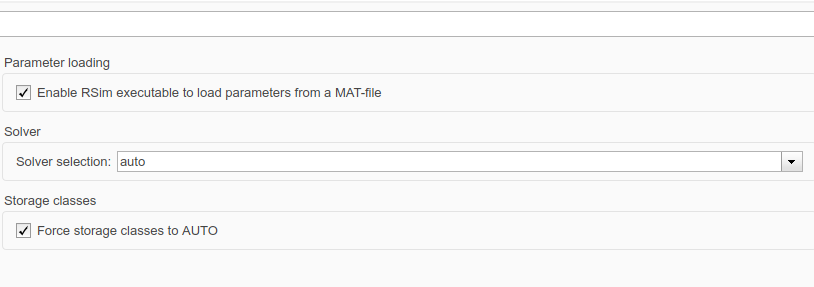 RSim Target pane in Model Configuration Parameters dialog box