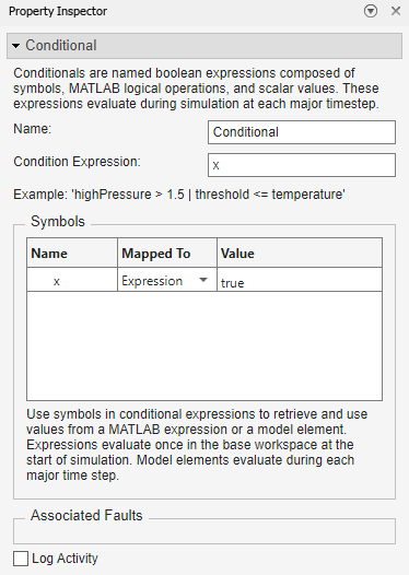 This image shows the properties of a new conditional in the Property Inspector.