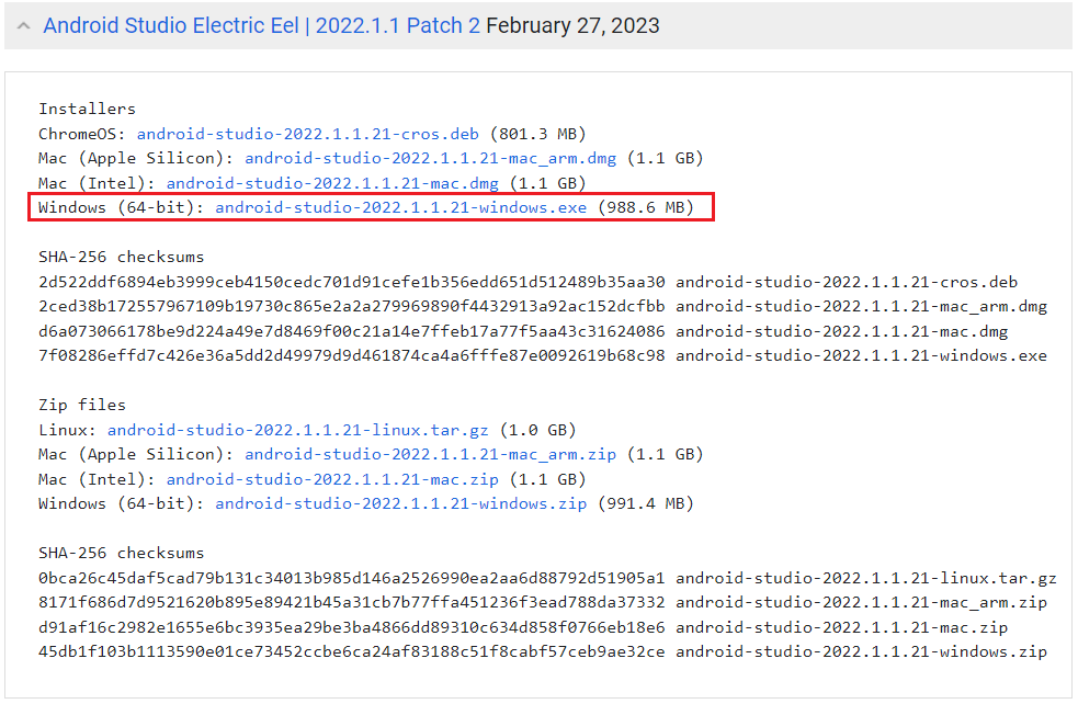 Android Studio tested workflow version selection