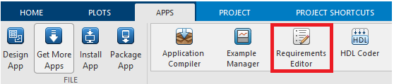 Requirements editor tab on the MATLAB toolstrip