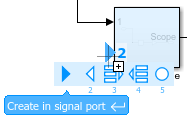 The Subsystem block displays a placeholder for a new port. An action bar lets you choose the type of port to create.