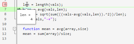The cursor points to the variable len, and the value of the variable populates during simulation.