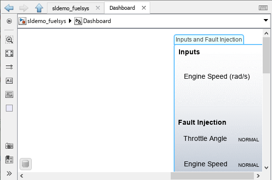 Model window showing only the upper left corner of the Inputs and Fault Injection panel