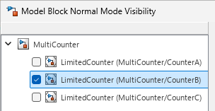 Model Block Normal Mode Visibility dialog box with a model instance selected