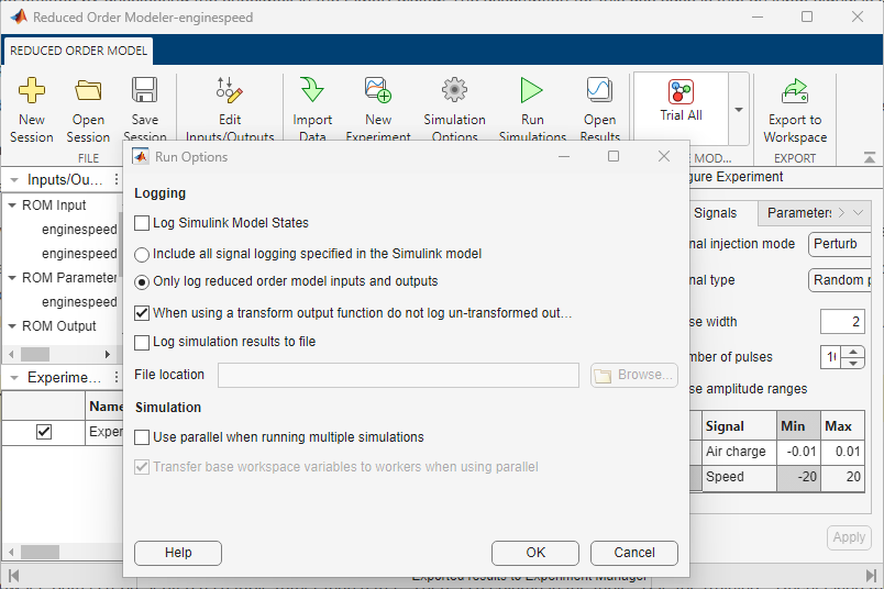 Run options dialog box