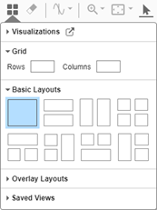 The Visualizations and layouts menu with only Grid and Basic Layouts expanded.
