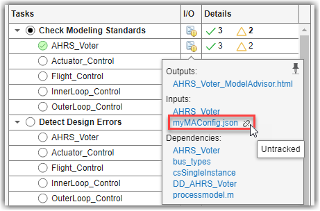 Tooltip for untracked input file in I/O column