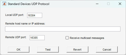 Configure the UDP connection by using the Standard Device UDP Protocol dialog