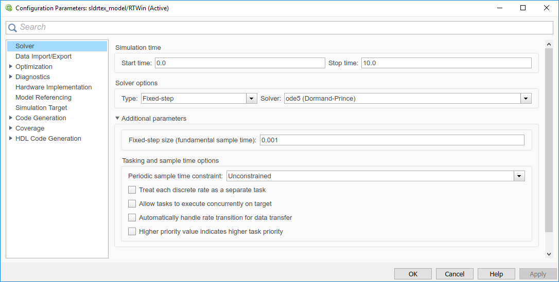 These settings appear in the Solver tab of the Configuration Parameters dialog box.