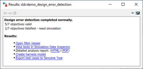 Results window for Design Error Detection analysis.