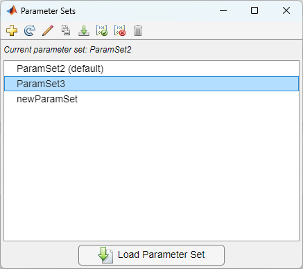 Load parameter set button loads the selected parameter set